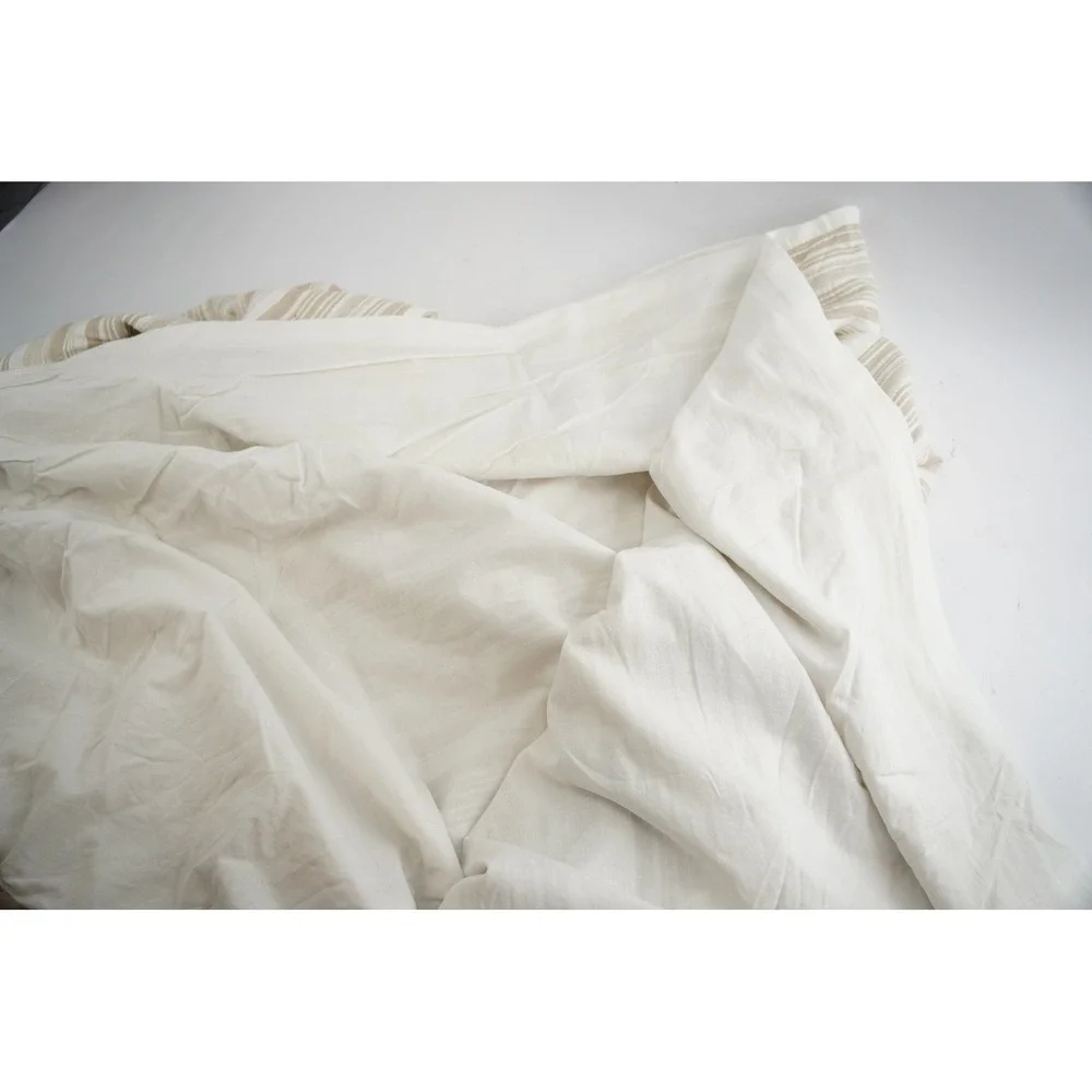 Pottery Barn Duvet Cover King/Cal King Tan White Striped Cotton Excellent